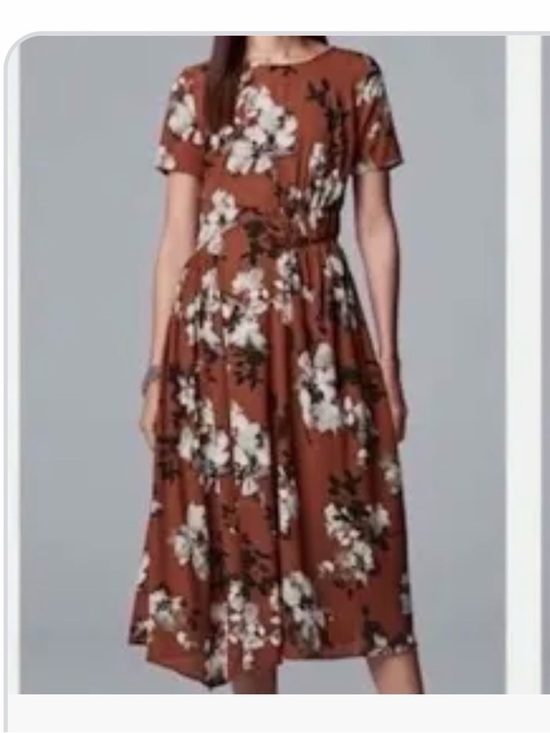 Simply Vera Vera Wang Dresses & Skirts - Simply Vera Vera Wang Rust Floral Midi Dress with Waist Tie 0038